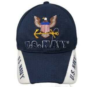 U.S. Navy Strapback Baseball Cap Blue One Size Adjustable Embroidered Poly JWM